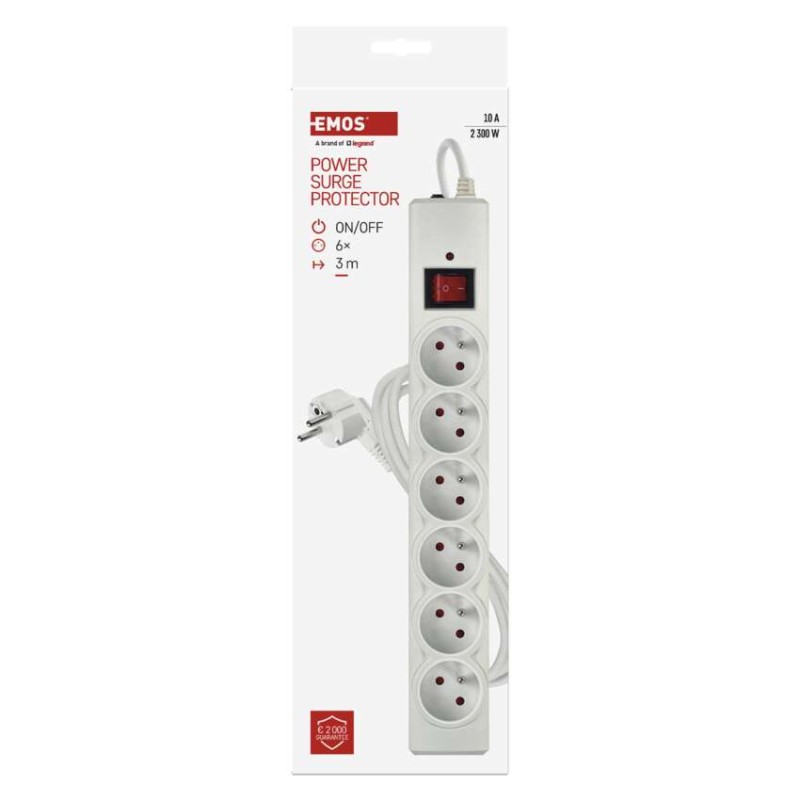 Přepěťová ochrana – 6 zásuvek, 3 m, bílá