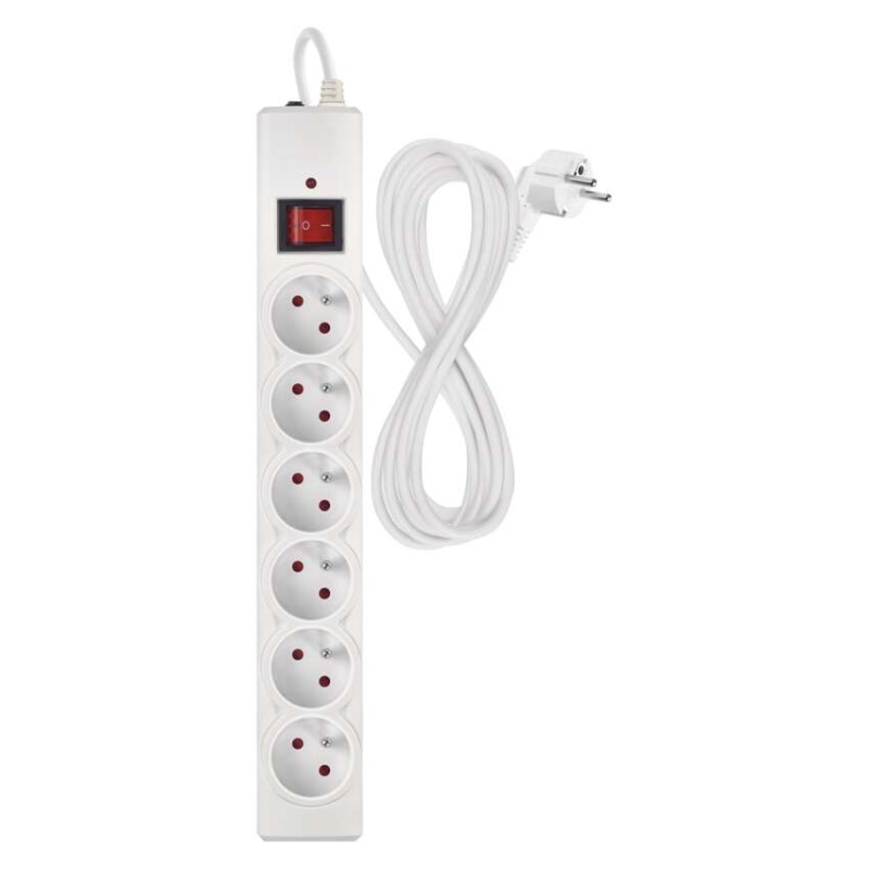 Přepěťová ochrana – 6 zásuvek, 5 m, bílá
