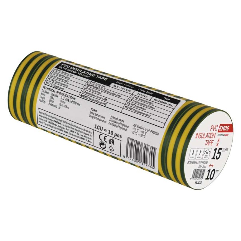 Izolační páska PVC 15mm / 10m zelenožlutá