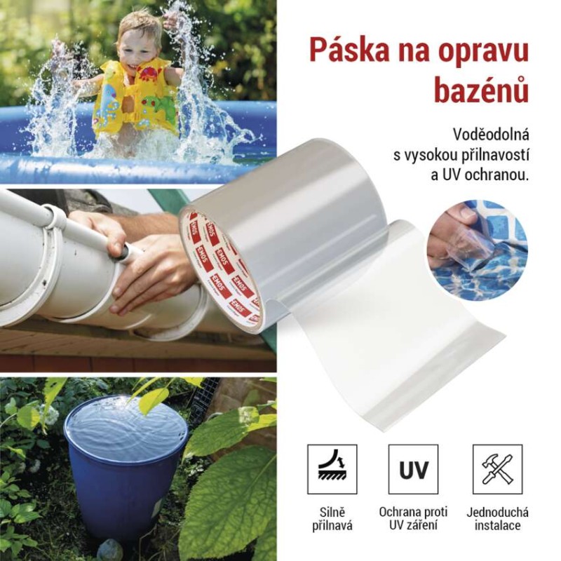 Opravná lepící páska na bazény, 1 m x 100 mm, průhledná