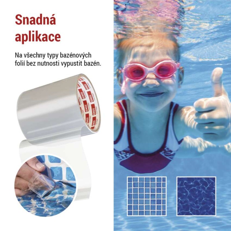 Opravná lepící páska na bazény, 1 m x 100 mm, průhledná