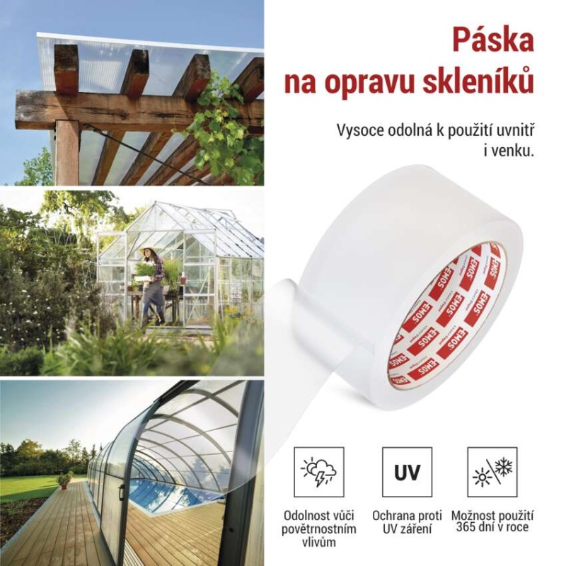 Opravná lepící páska na polykarbonát a sklo, 25 m x 50 mm, průhledná