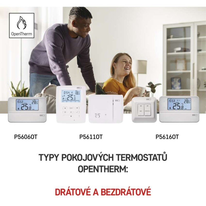 Pokojový termostat s komunikací OpenTherm, drátový, P5606OT
