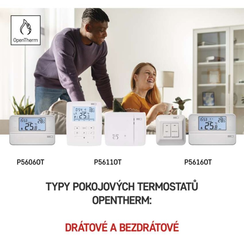 Pokojový termostat s komunikací OpenTherm, bezdrátový, P5616OT