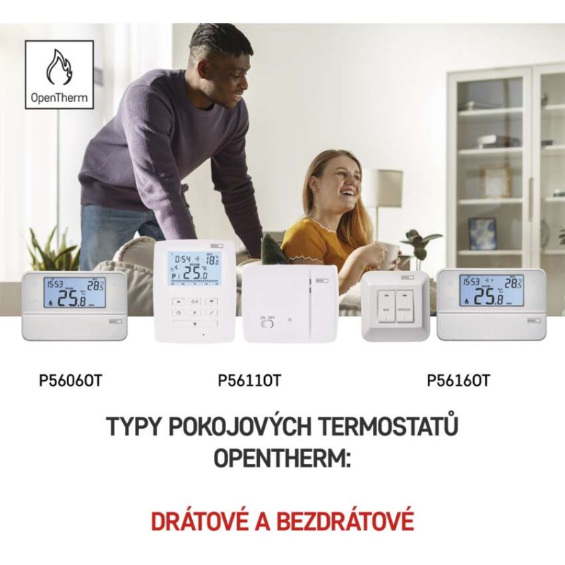Pokojový termostat s komunikací OpenTherm, bezdrátový, P5611OT