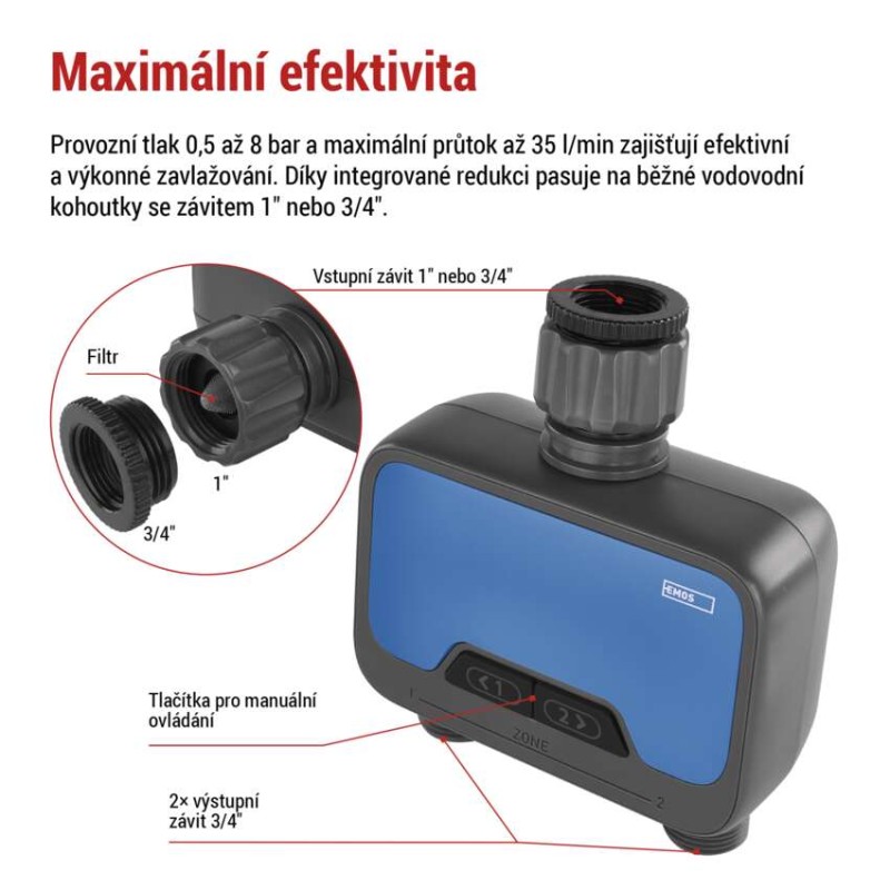 GoSmart zavlažovací hodiny, Bluetooth 5.0, 2 výstupy