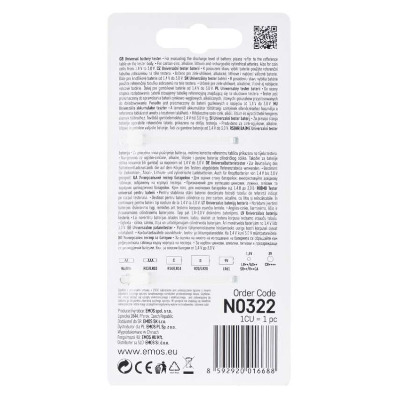 Univerzální tester baterií (AA, AAA, C, D, 9V, knoflíkových)