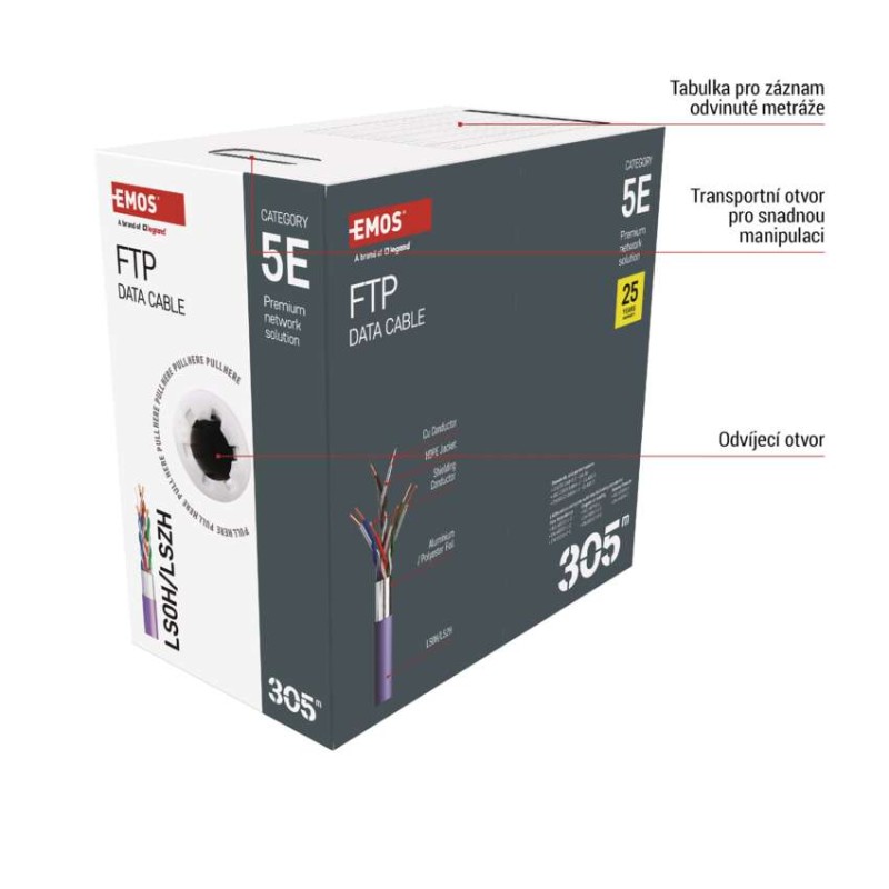 Datový kabel FTP CAT 5E LSZH, 305m