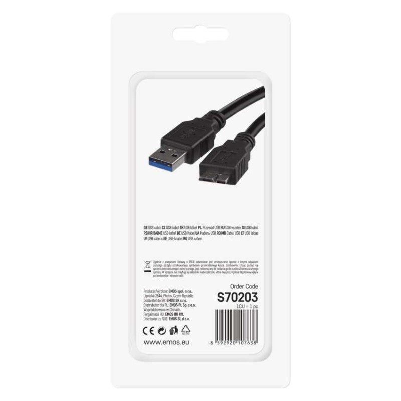 USB kabel 3.0 A vidlice – micro B vidlice 1m