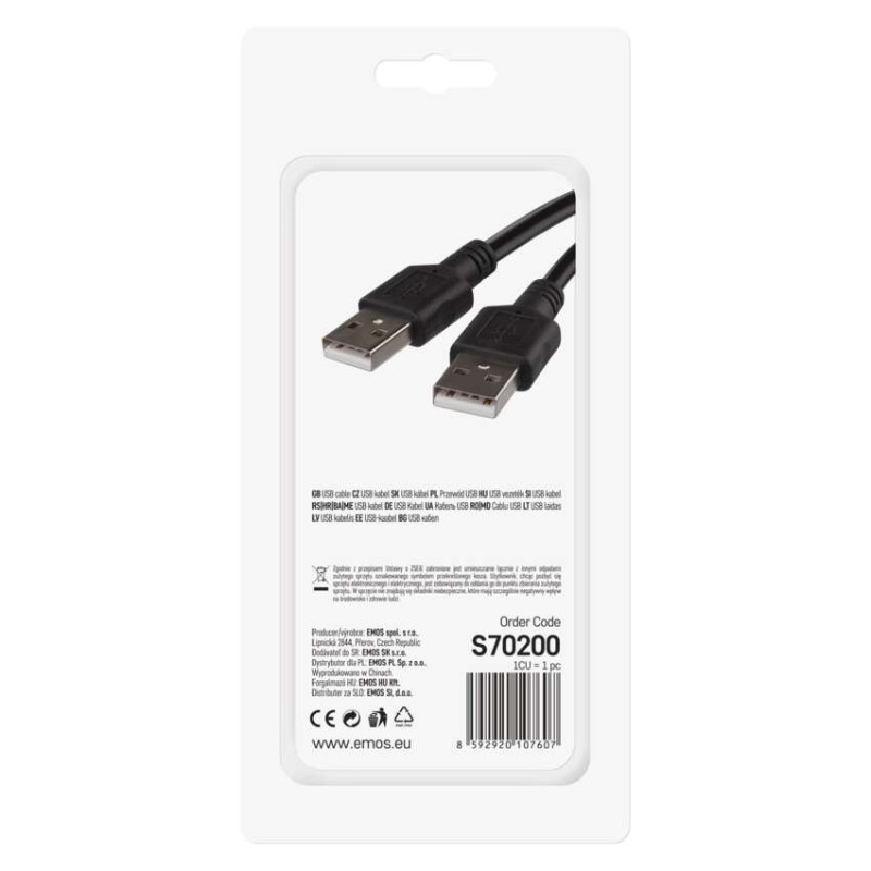 USB kabel 2.0 A vidlice – A vidlice 2m