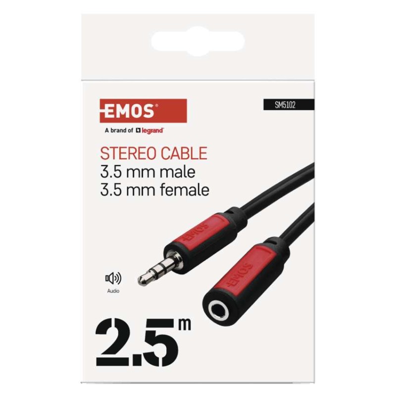 JACK kabel 3,5mm stereo, vidlice - 3,5mm zásuvka 2,5m