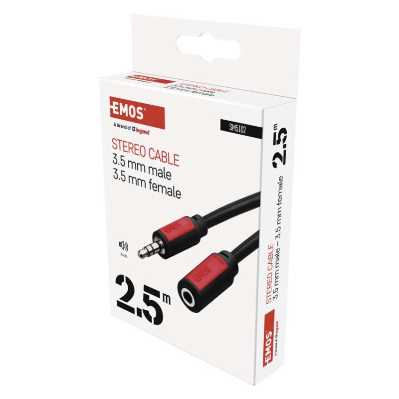 JACK kabel 3,5mm stereo, vidlice - 3,5mm zásuvka 2,5m