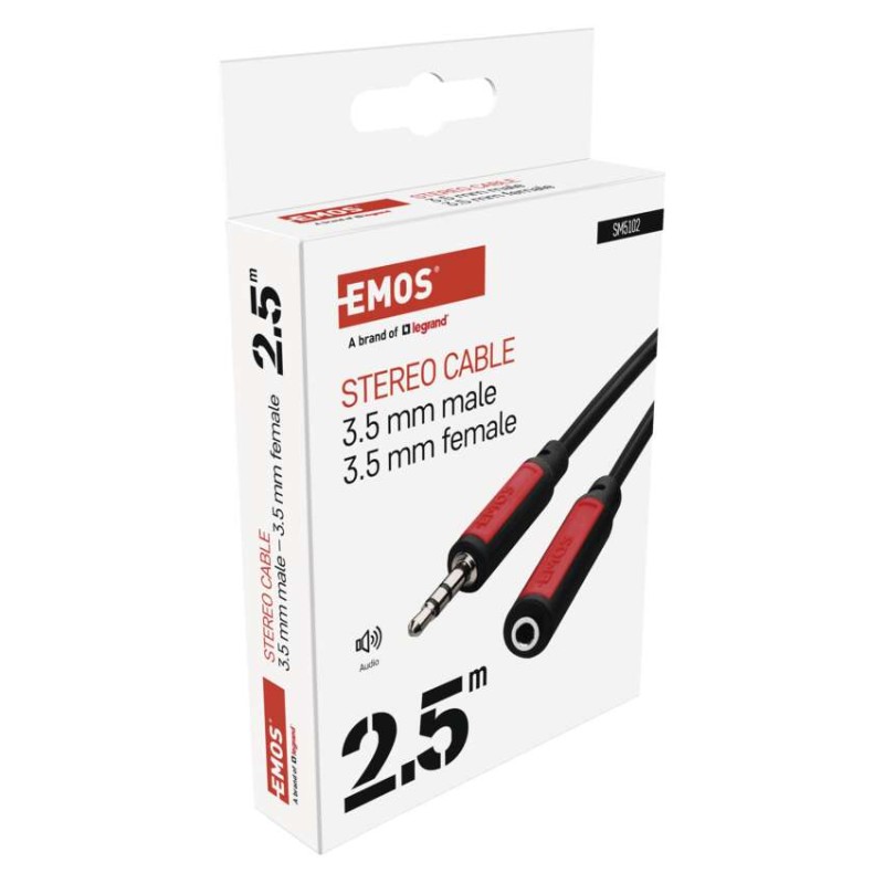 JACK kabel 3,5mm stereo, vidlice - 3,5mm zásuvka 2,5m