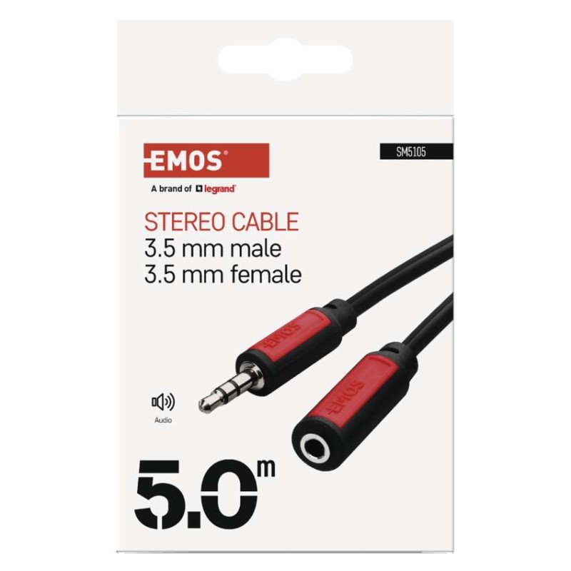JACK kabel 3,5mm stereo, vidlice - 3,5mm zásuvka 5m