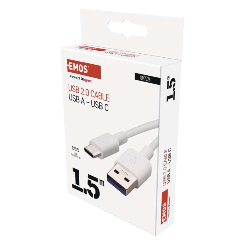 Nabíjecí a datový kabel USB-A 2.0 / USB-C 2.0, 1,5 m, bílý