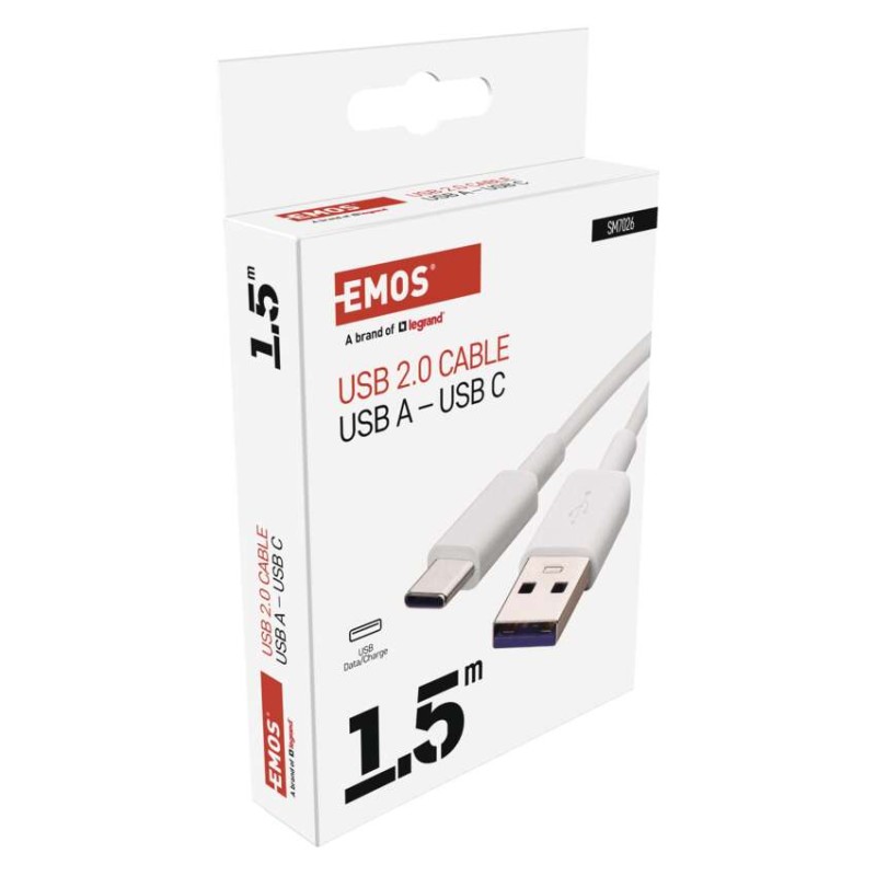 Nabíjecí a datový kabel USB-A 2.0 / USB-C 2.0, 1,5 m, bílý