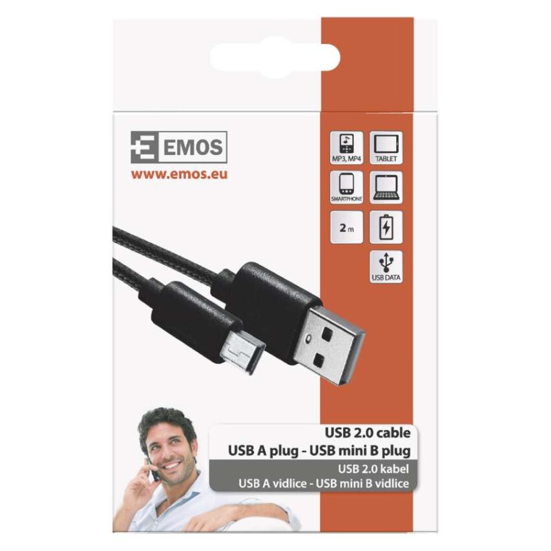 Nabíjecí a datový kabel USB-A 2.0 / mini USB-B 2.0, 2 m, černý