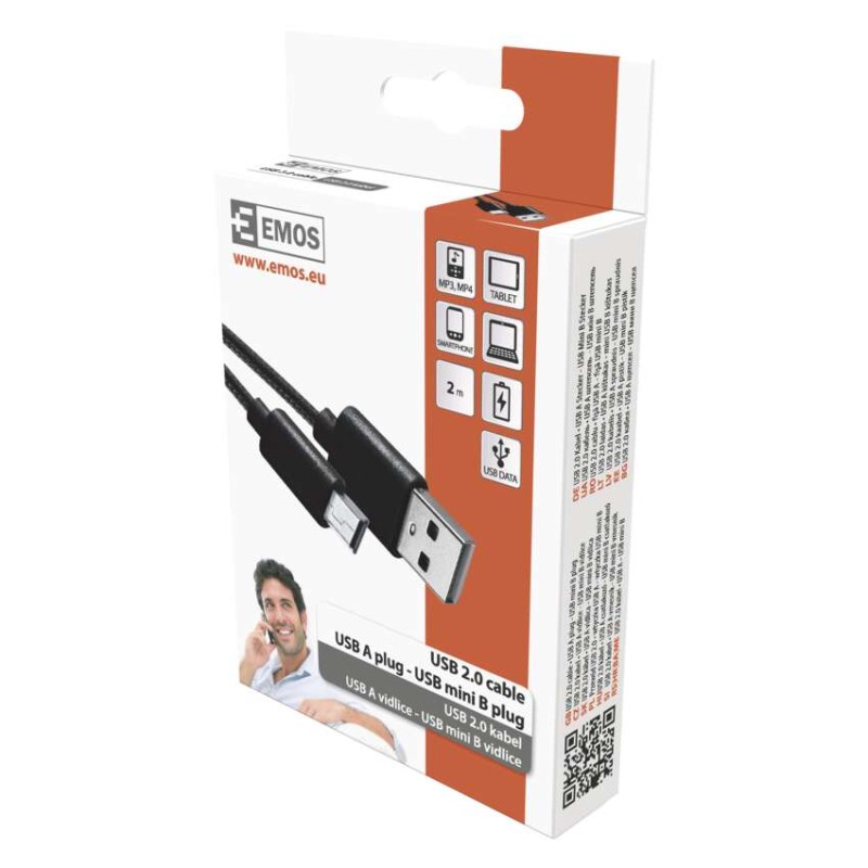 Nabíjecí a datový kabel USB-A 2.0 / mini USB-B 2.0, 2 m, černý