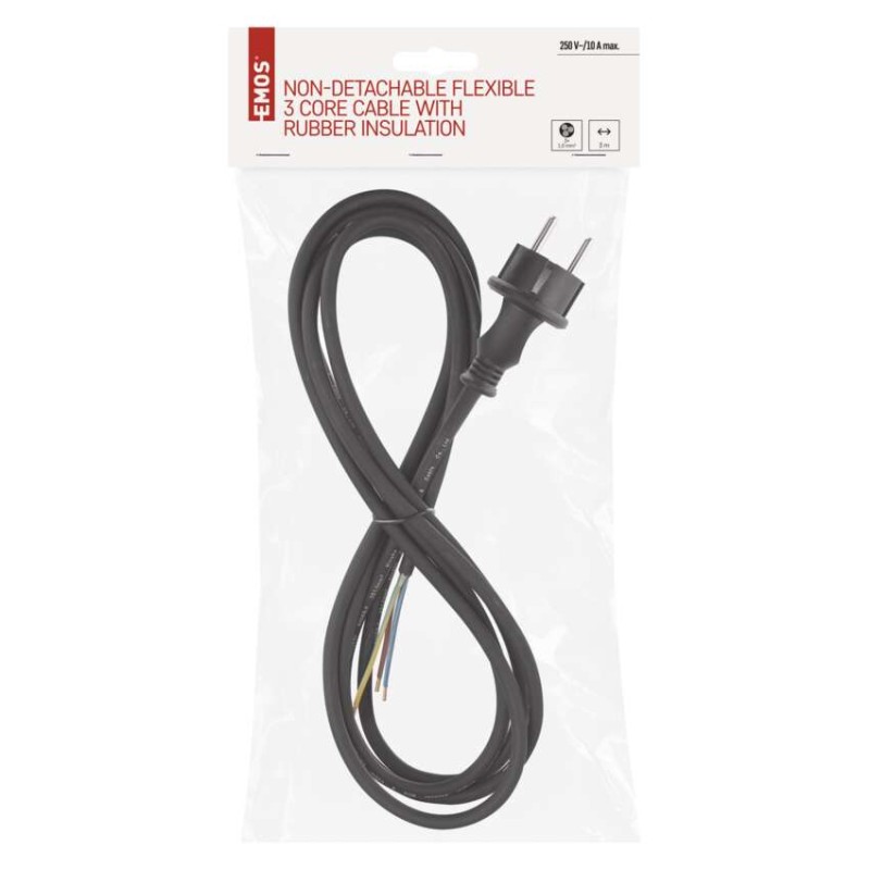 Flexo šňůra gumová 3× 1mm2, 3m, černá