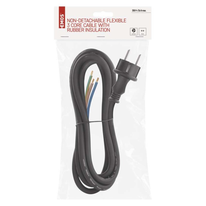 Flexo šňůra gumová 3× 2,5mm2, 3m, černá