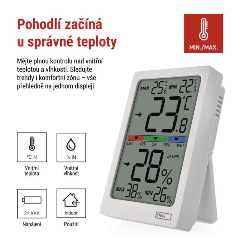 Digitální vnitřní teploměr s vlhkoměrem E0558
