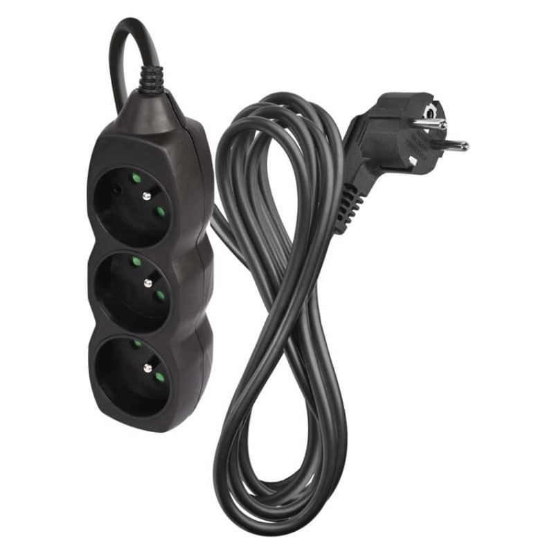 Prodlužovací kabel 3 m / 3 zásuvky / černý / PVC / 1 mm2