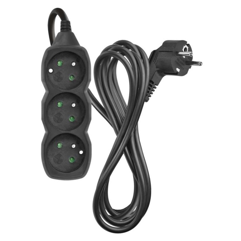 Prodlužovací kabel 3 m / 3 zásuvky / černý / PVC / 1,5 mm2