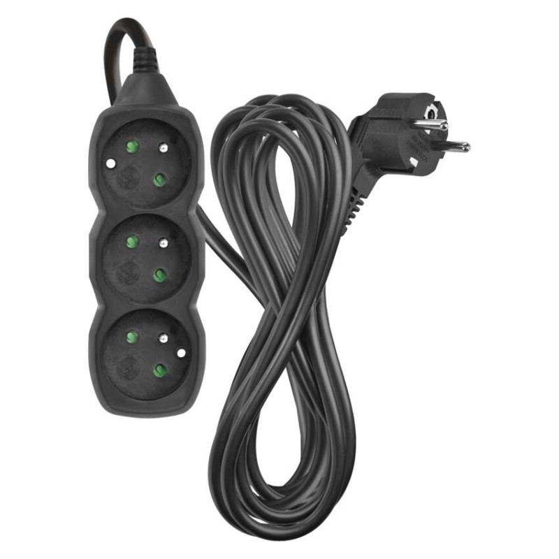 Prodlužovací kabel 5 m / 3 zásuvky / černý / PVC / 1,5 mm2