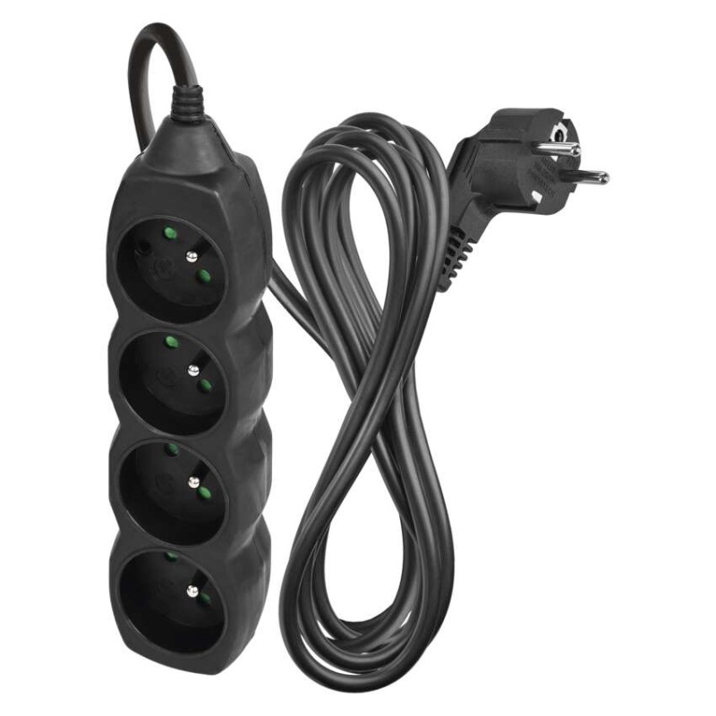 Prodlužovací kabel 3 m / 4 zásuvky / černý / PVC / 1,5 mm2