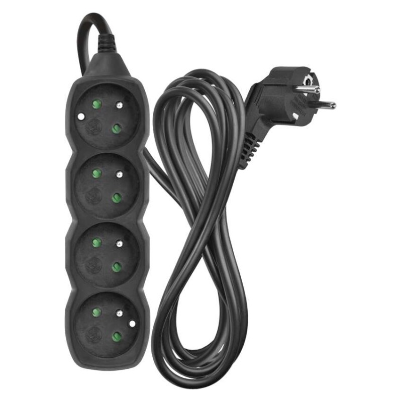 Prodlužovací kabel 3 m / 4 zásuvky / černý / PVC / 1,5 mm2