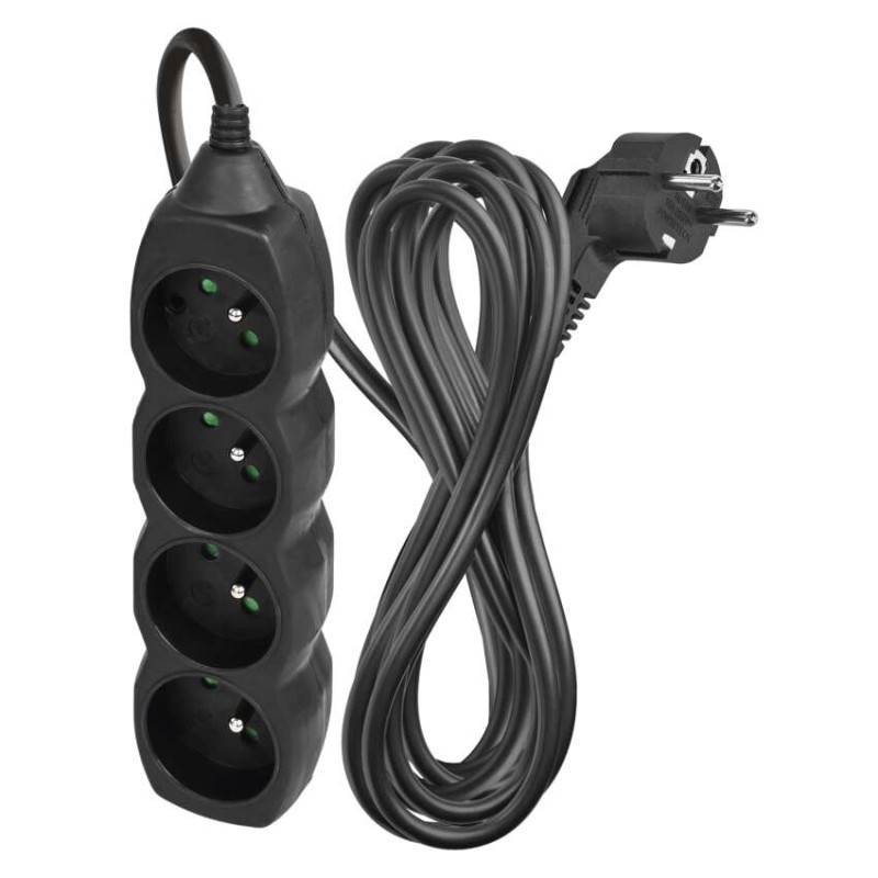 Prodlužovací kabel 5 m / 4 zásuvky / černý / PVC / 1,5 mm2