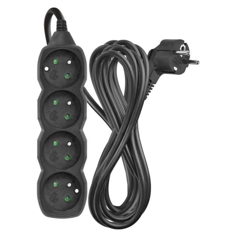 Prodlužovací kabel 5 m / 4 zásuvky / černý / PVC / 1,5 mm2