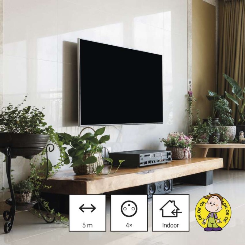 Prodlužovací kabel 5 m / 4 zásuvky / černý / PVC / 1,5 mm2