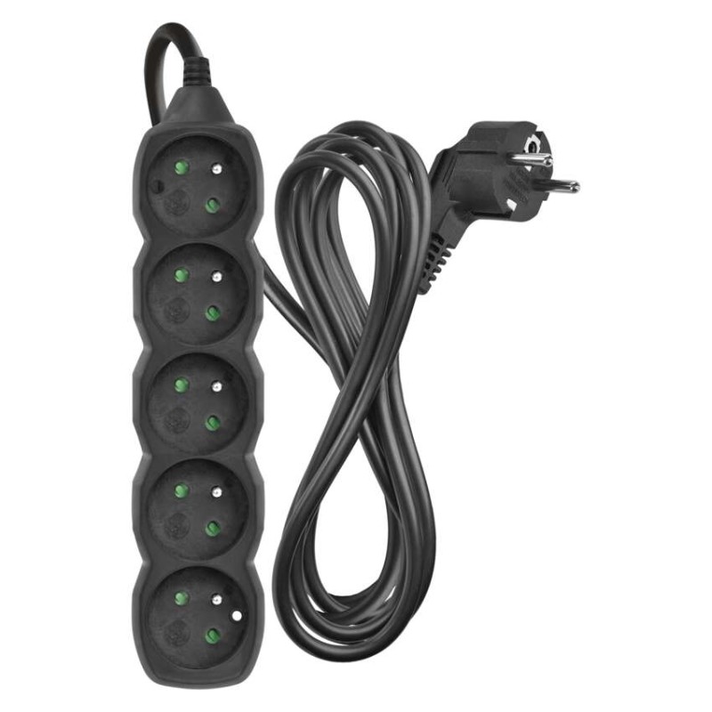 Prodlužovací kabel 3 m / 5 zásuvek / černý / PVC / 1 mm2