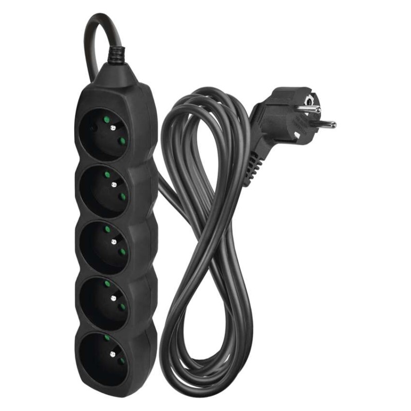 Prodlužovací kabel 3 m / 5 zásuvek / černý / PVC / 1,5 mm2