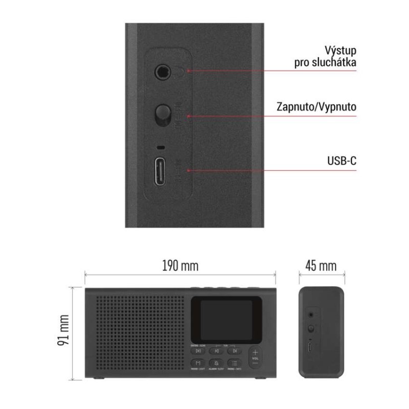 Přenosné rádio s Bluetooth, MP3, DAB / DAB+ / FM, černé