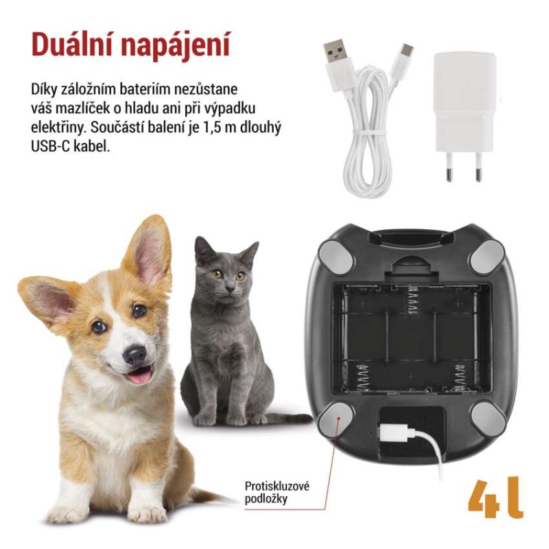 GoSmart dávkovač krmiva, 4 l, černý, Wi-Fi