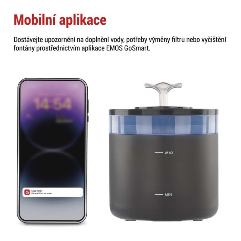 GoSmart vodní fontána, 2,6 l, šedá, Wi-Fi