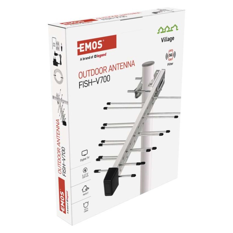 Anténa univerzální VILLAGE FISH–V700, DVB-T2, DAB, filtr LTE/4G/5G