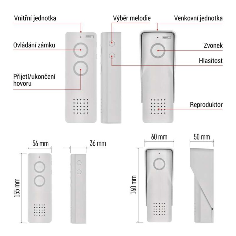 Sada bezdrátového domovního audiotelefonu H1087, 1 účastník 