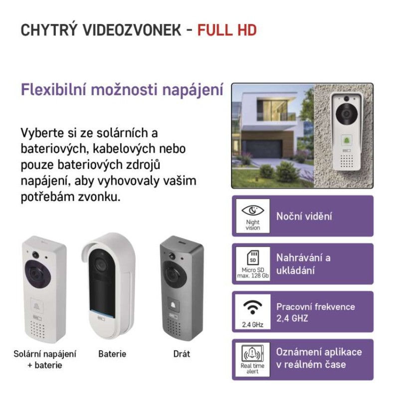 GoSmart Domovní bezdrátový bateriový videozvonek IP-09D s wifi a solárním panelem