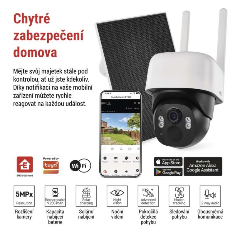 GoSmart Venkovní bateriová kamera IP-1200 WASP s WiFi a solárním panelem