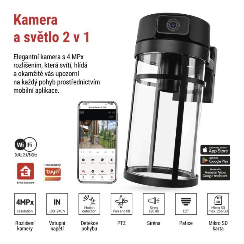 GoSmart Venkovní otočná kamera IP-1300 LANTERN s WiFi a světlem, černá