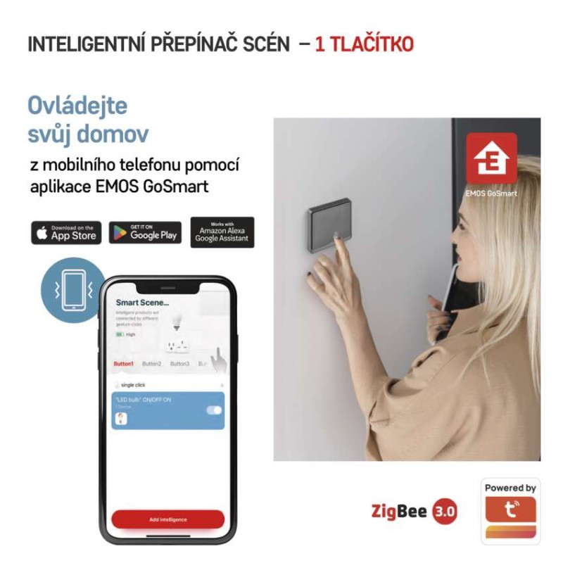 GoSmart Přenosný ovladač scén IP-2001ZB, ZigBee 3.0, 1-tlačítkový