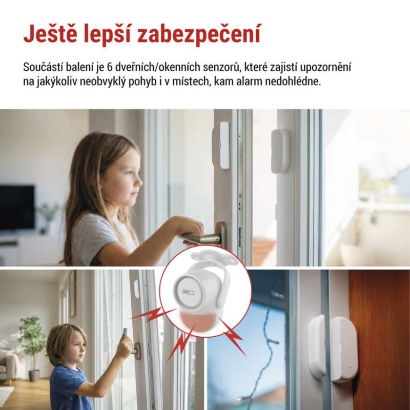 GoSmart alarm IP‑1256L GUARDIAN s pohybovým čidlem, 6× dveřní/okenní senzor, WiFi