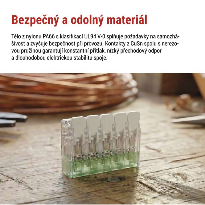 Páčková spojovací svorka 5× 0,2–4 mm2, 10 ks