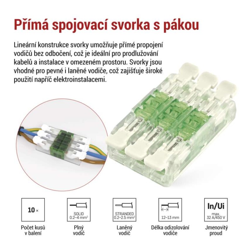 Přímá páčková spojovací svorka 6× 0,2–4 mm2, 10 ks