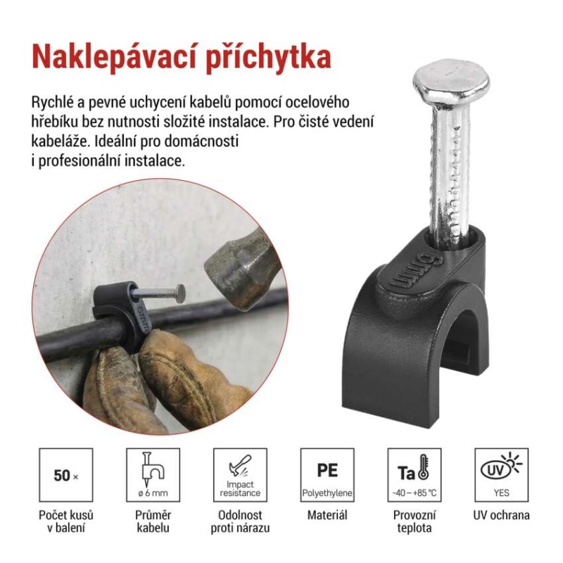 Kabelová příchytka 6 mm, černá, 50 ks