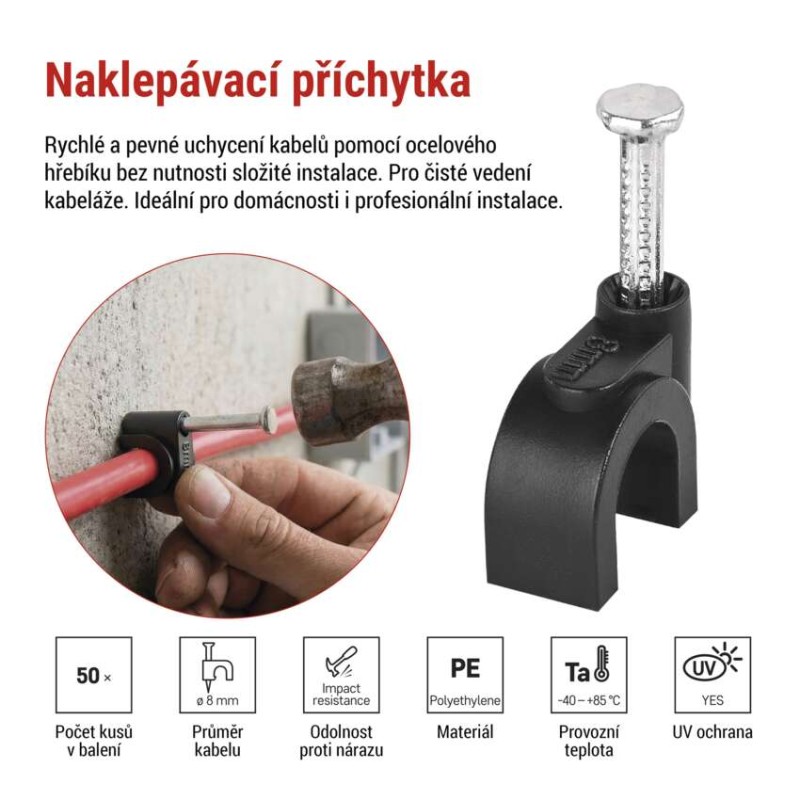 Kabelová příchytka 8 mm, černá, 50 ks