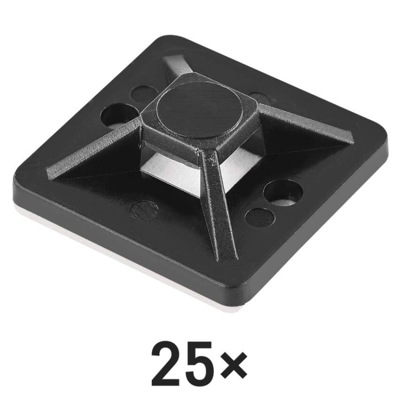 Samolepicí příchytka stahovacího pásku 20×20 mm, černá, 25 ks
